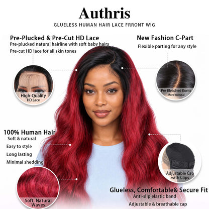 AUTHRIS Body Wave Lace Front Wig | Burgundy Ombre