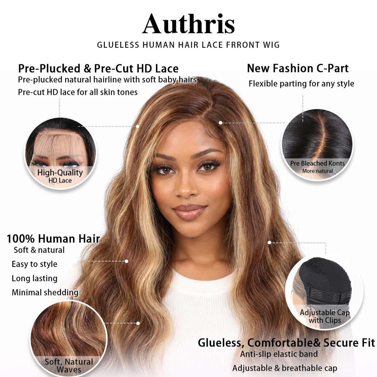 AUTHRIS Body Wave Lace Front Wig | Blonde Highlights